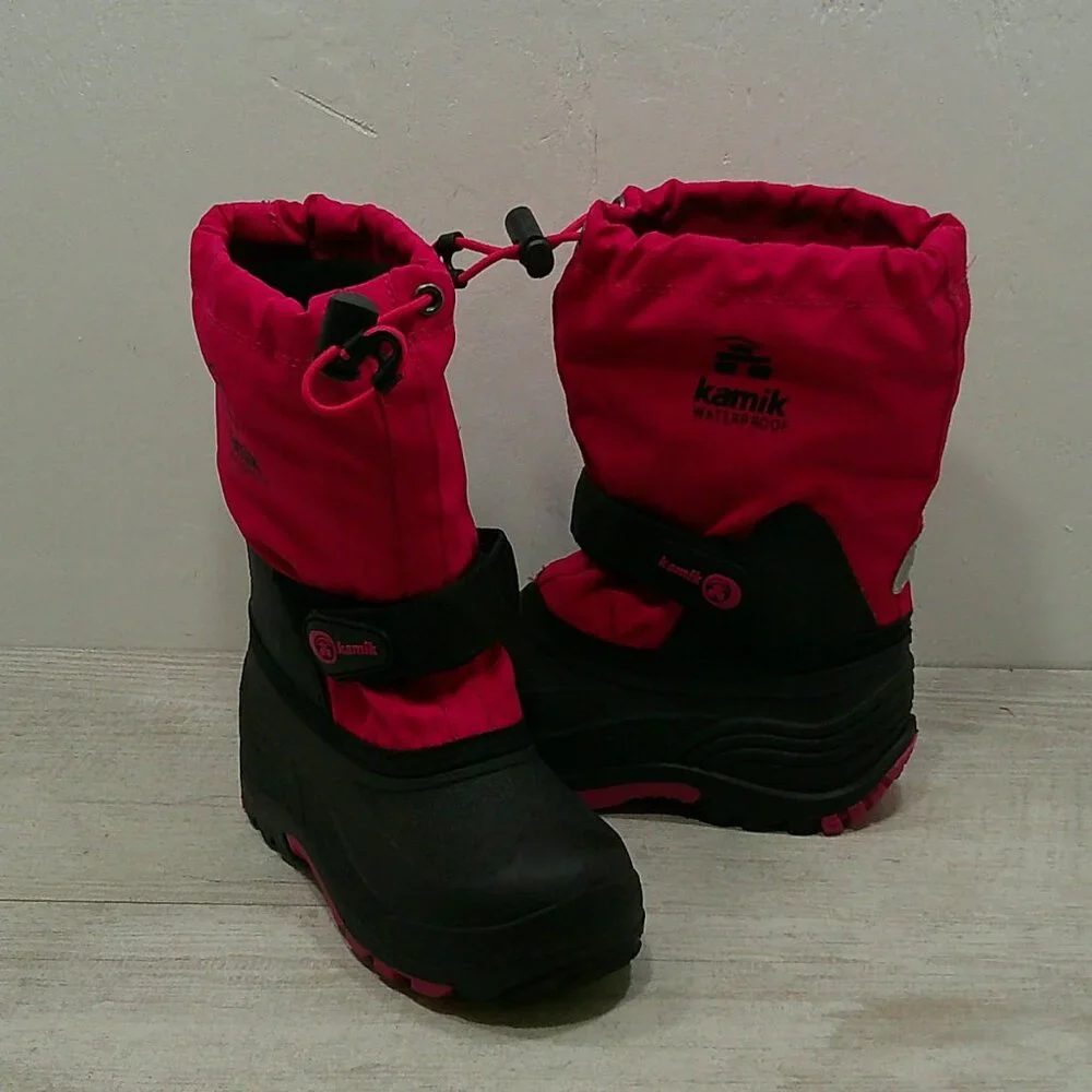 Kamik Fuchsia Black Waterproof Kids' Waterbug Winter Boot | Snow Boot Size 12